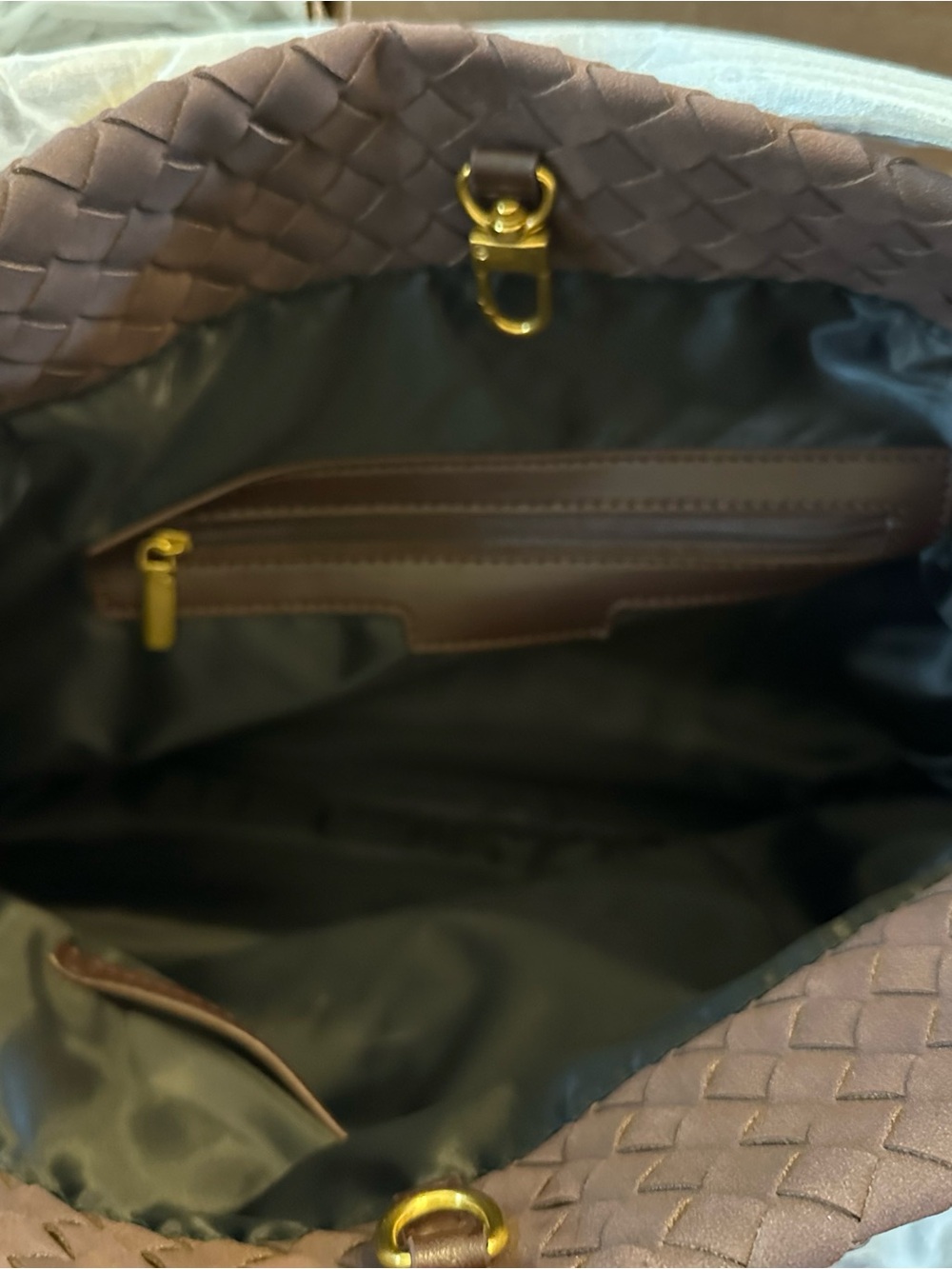 Woven Suede Tote Bag in Dark Brown - Picture 4 of 5